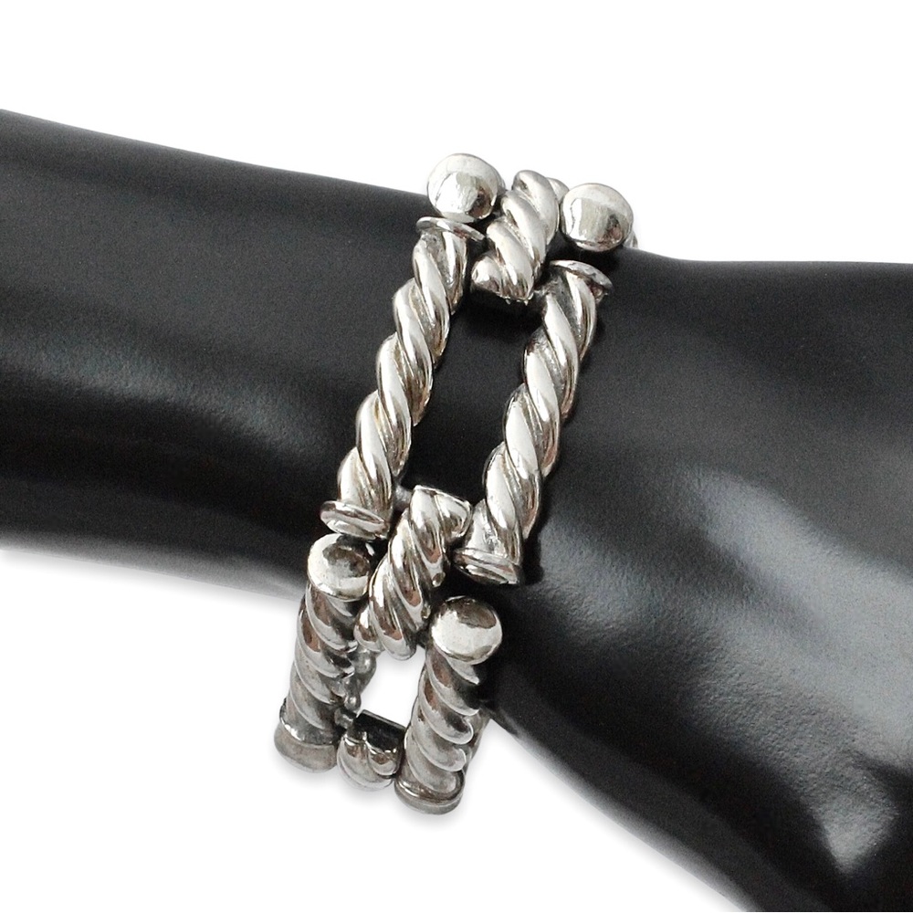 Vintage Kenneth Jay Lane Link Bracelet Silver Tone Twisted Rope Cable Signed KJL